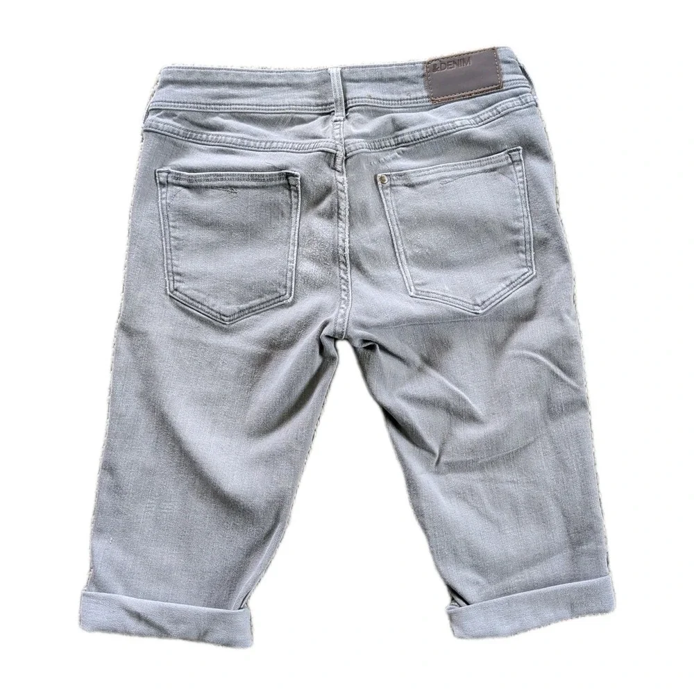 &Denim Skinny Cutoff Jorts Gray Distressed Long Shorts Y2K Grunge Punk